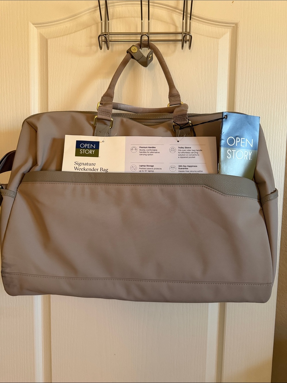 Open Story Signature Weekender Bag in Taupe